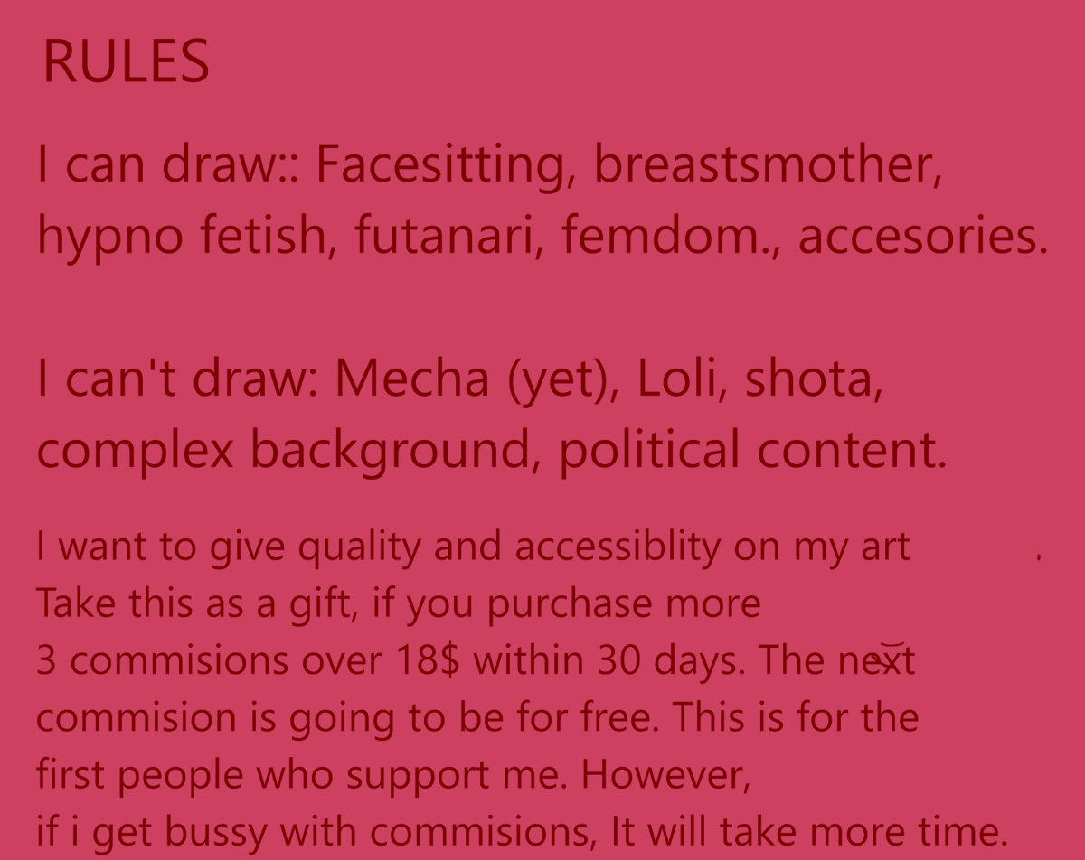 Hi! This is new commision table more focused in NSFW art. However, I've got a new benefit, that is very beneficial for you guys 😉

#artcommissions #nsfwart #AnimeArt