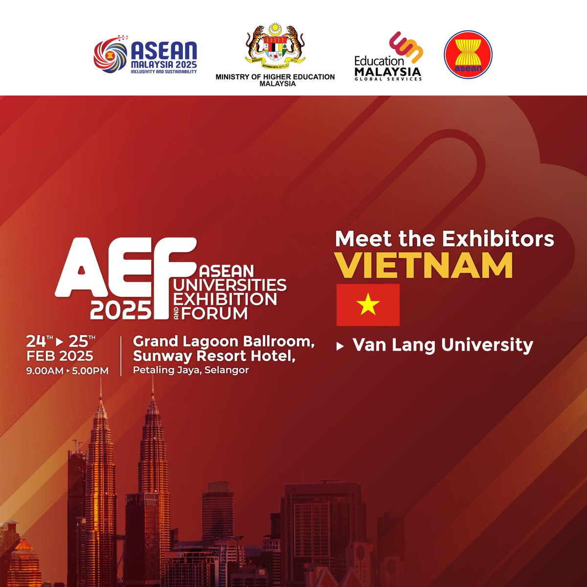 🎓 ASEAN Universities Exhibition &amp; Forum 2025 (AEF2025) – Vietnam Exhibitor List 🇻🇳

Here’s the official exhibitor list of Vietnamese universities joining AEF2025! Meet representatives from these institutions and explore your study opportunities in Vietnam.

📍 Grand Lagoon