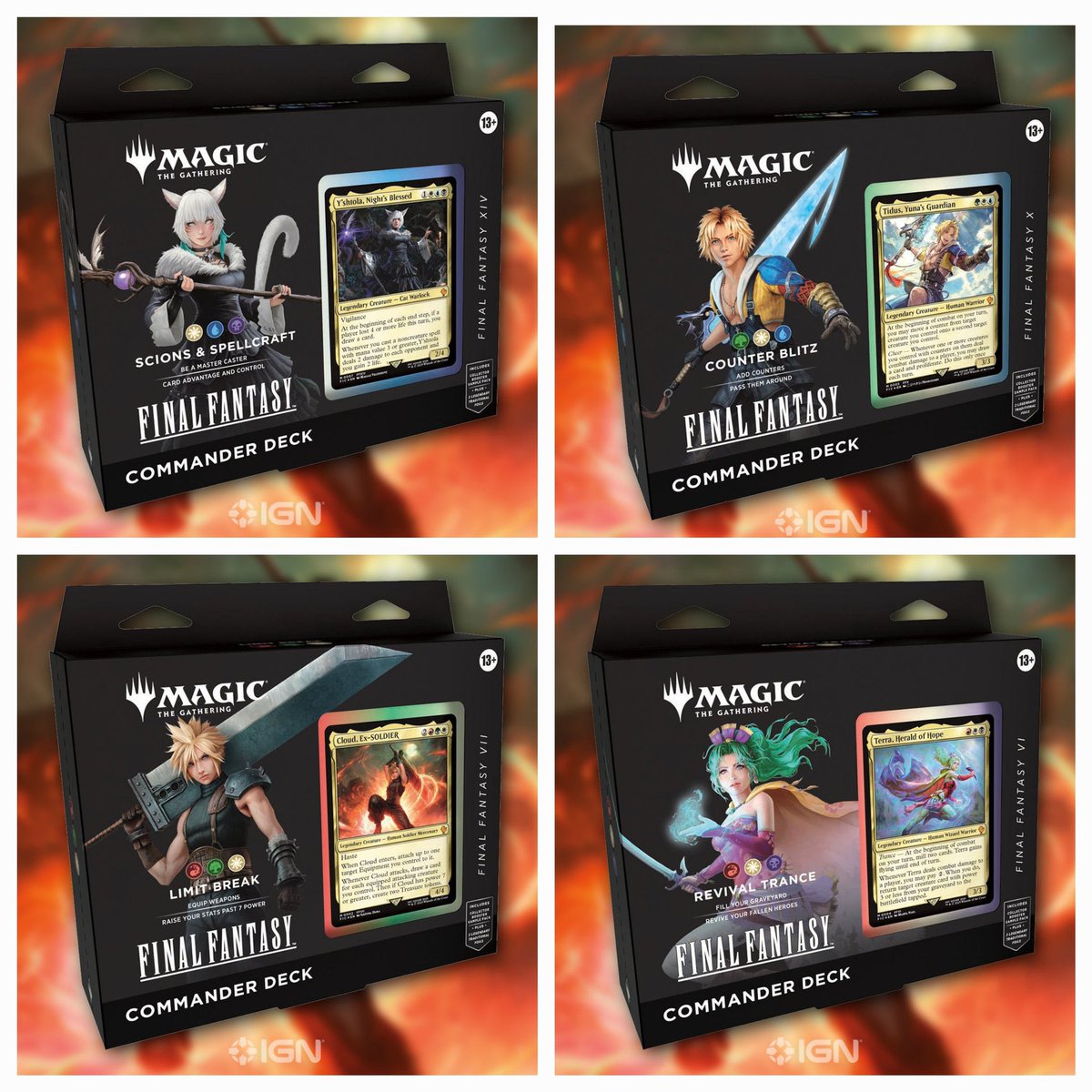 MTG×FFコラボ 統率者デッキは4種類 ・通常版は$70 ・コレクターズ版は