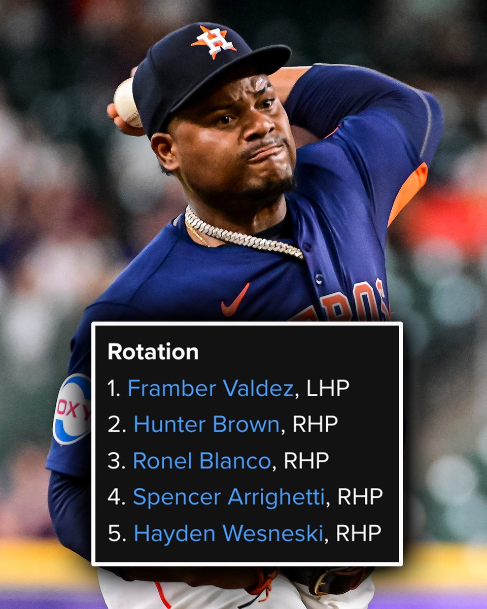 MLB's tweet photo. Jose Altuve is projected to leadoff for the @Astros in 2025 ... but playing a new position. 👀 https://t.co/msywvMGSX7