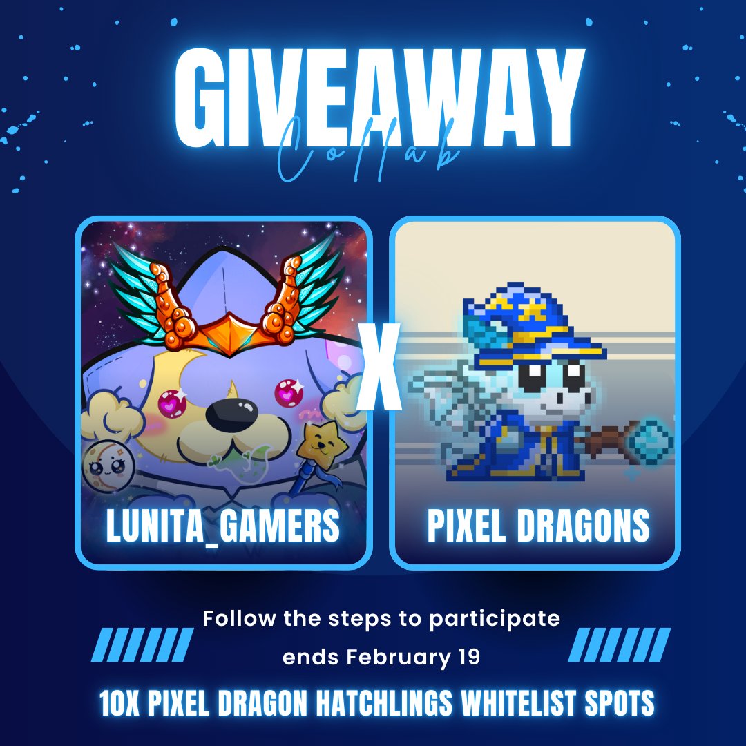 Lunita.ron | KIND⚡$CAG (@lunita_gamers) on Twitter photo 🐲 PIXEL DRAGONS GIVEAWAY 🐲
🎁 Prize:
10x Pixels Dragon Hatchlings Whitelist Spots
Follow the steps to participate:
💙 Like & Share
👥 Tag 3 friends
🐉 Follow :
<a href="/Pixels_Dragons/">Pixel Dragons</a> <a href="/Lunita_Gamers/">Lunita.ron | KIND⚡$CAG ADL</a>
📅 Ends 48h 🐲 PIXEL DRAGONS GIVEAWAY 🐲
🎁 Prize:
10x Pixels Dragon Hatchlings Whitelist Spots
Follow the steps to participate:
💙 Like & Share
👥 Tag 3 friends
🐉 Follow :
<a href="/Pixels_Dragons/">Pixel Dragons</a> <a href="/Lunita_Gamers/">Lunita.ron | KIND⚡$CAG ADL</a>
📅 Ends 48h