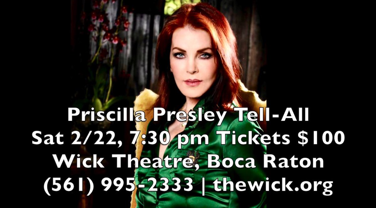 Elvis Presley’s only wife will be at <a href="/TheWickTheatre/">The Wick Theatre & Costume Museum</a> in Boca Raton, doing Q&amp;A, this Sat night 2/22. Tix start at $100 Call (561) 995-2333