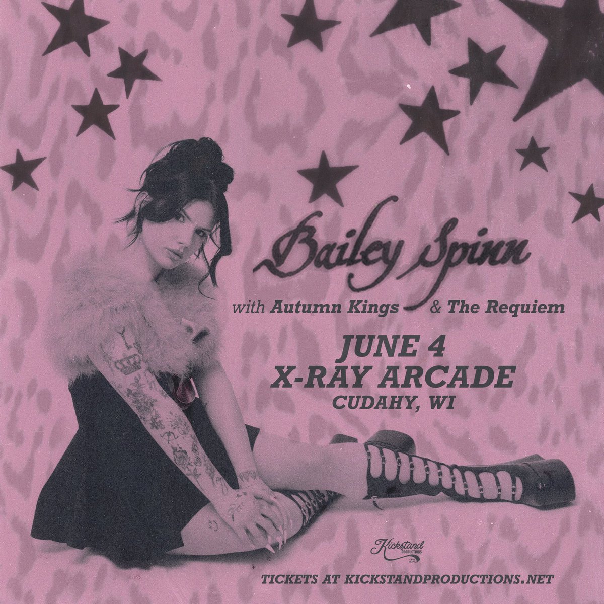 kickstandshows's tweet photo. ⭐️ JUST ANNOUNCED ⭐️
@baileyspinn_ with Autumn Kings &amp; @therequiemband 
📆 JUNE 1 at @IowaCityGabes (IA)
📆 JUNE 4 at @xrayarcade (WI)
🎟 Presale starts THURSDAY at 11AM (pw: KICKSTAND25)
IA 🔗 https://t.co/6bfIayRup0
WI 🔗 https://t.co/Esz9LHKTLe https://t.co/JBsRLeAax7