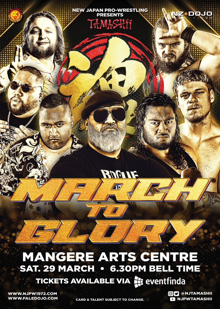 njpwglobal's tweet photo. March 29 will see @njtamashii return to the Mangere Arts Centre in Auckland!

Tickets are on sale now to see New Zealand's best do battle in a March To Glory!

https://t.co/LqVhi9SinS

#njpwTAMASHII https://t.co/fxGpv2BwhL