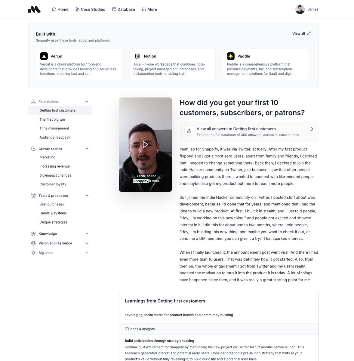 milestones_so's tweet photo. There are a bunch of new case studies on the site 🥳 

First up, @dominiksumer of @snappify_io

"Snappify started as a simple code-sharing tool… but with user feedback, it evolved into a full-fledged design tool—and it’s still evolving."

Full case study: https://t.co/l4xiYYsWMm https://t.co/72ItZUXqkT