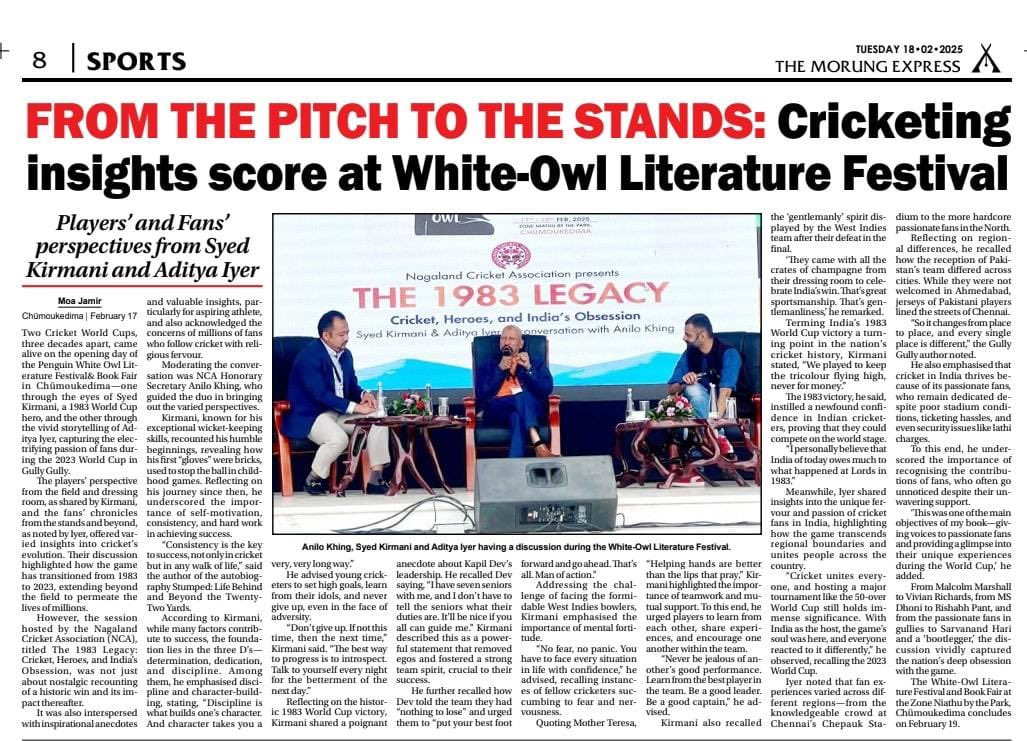 hyunilokhing's tweet image. 22 yards and beyond; Re-living the glorious 1983 with #Kirmani , resonating the essence of the game through the bustling lanes &amp;amp; curious lens of the  #CWC2023 with @Iyr_Adi #GullyGully  at the White Owl Lit Fest 2025. An enriching experience it was!