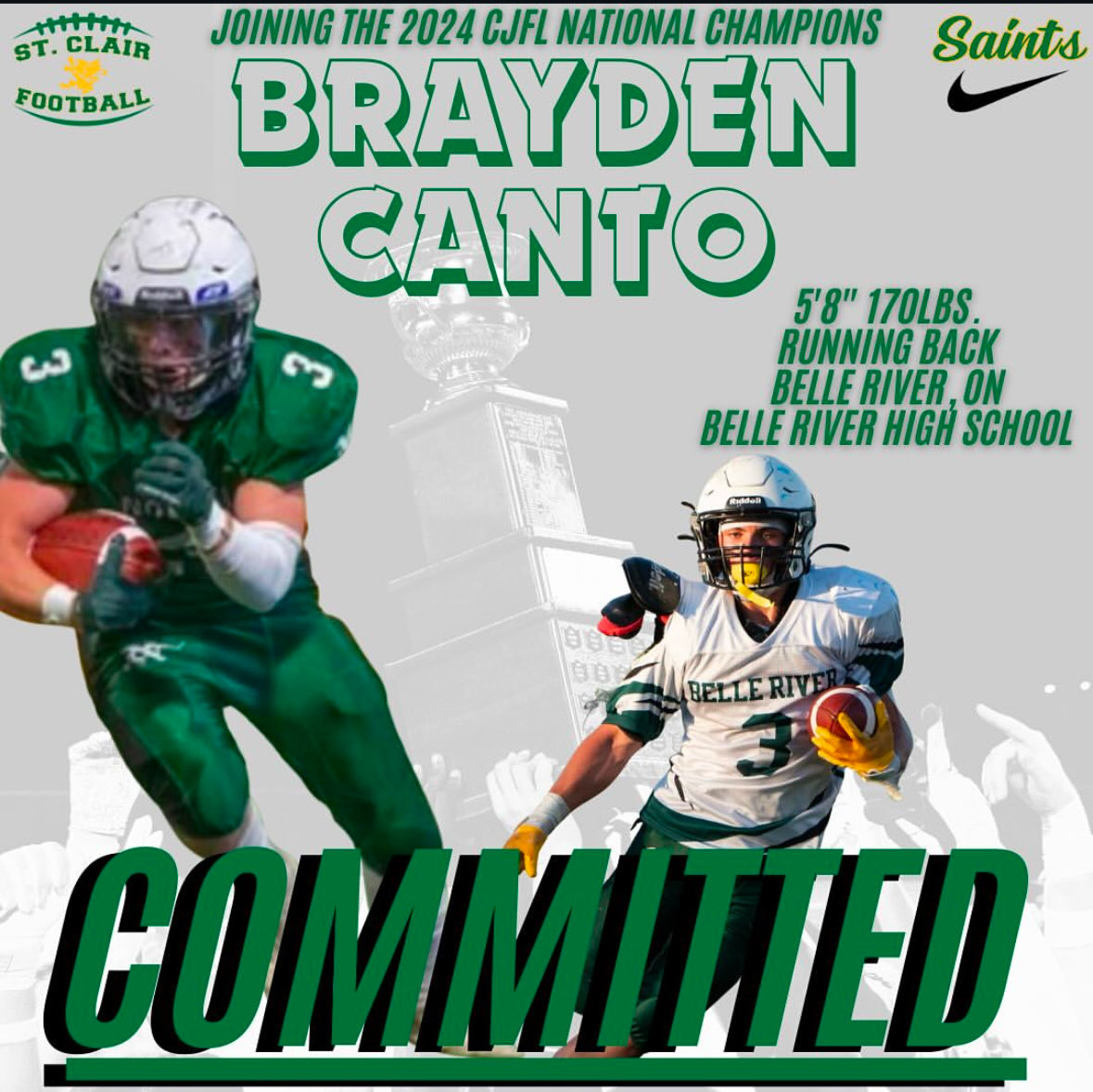 MChance519's tweet image. RB, slot, kick returner…..a multidimensional athlete who can impact a game.   Saints Nation is excited to add this local star from a program that has produced so many stars in the past.   I can’t wait to get going Brayden!