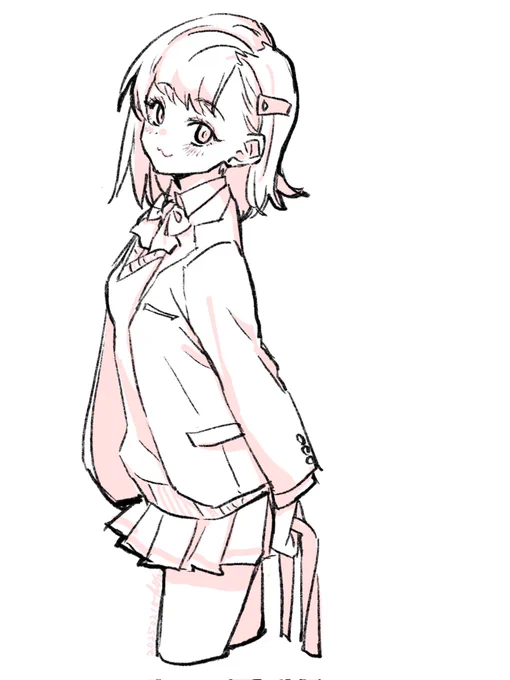 久々に制服描いたぞ?(最近でこメガネちゃんの制服姿あまり描いてないな 