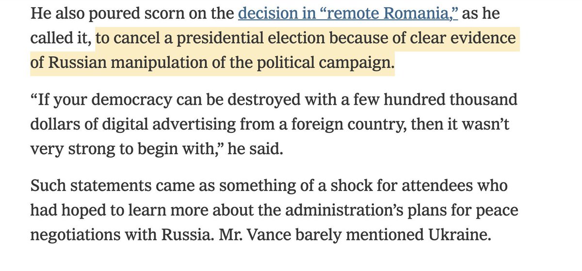 MarioNawfal's tweet photo. 🚨 🇷🇴 NYT CAUGHT PUSHING FAKE NEWS ABOUT ROMANIA'S CANCELLED ELECTION

NYT claims Romania cancelled its presidential election over "clear evidence of Russian manipulation." 

Just one problem: their own article admits Romania's intelligence documents "provided no evidence of a Russian role."

The only "evidence"? 

Russia has interfered in elections before. That's it. That's the proof.

Source: New York Times, @aaronjmate