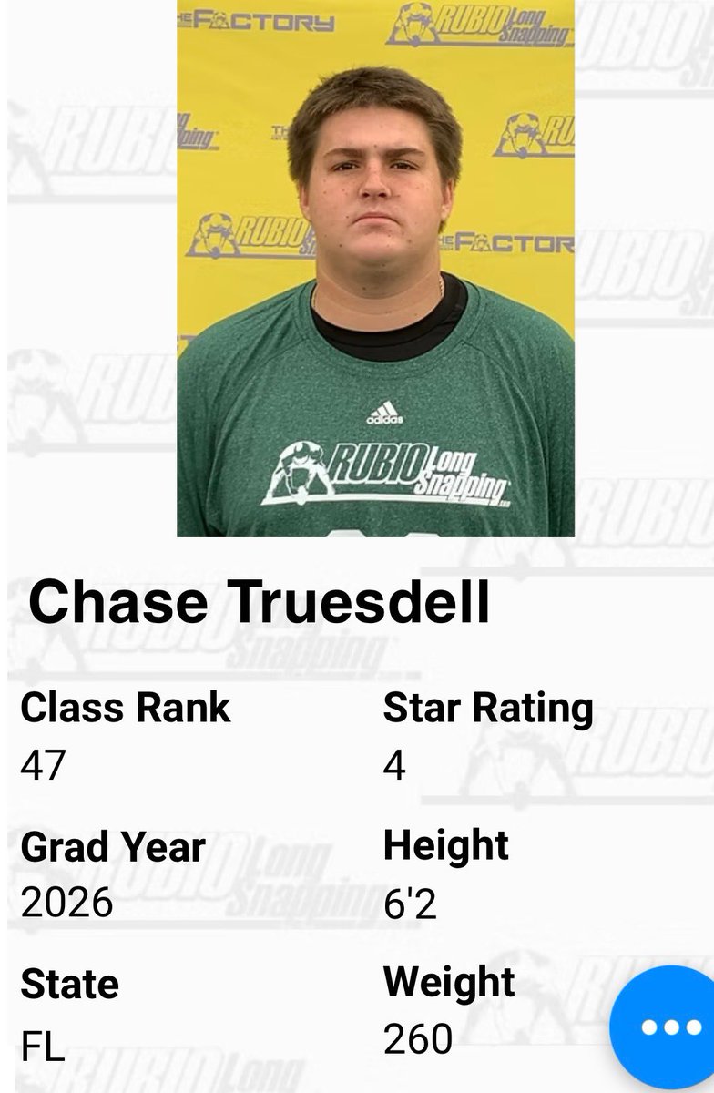 Chase Truesdell 4⭐️ (@chasebiggz55) on Twitter photo Excited to be ranked as a 4⭐️ recruit!! Ready to keep working!! <a href="/TheChrisRubio/">Rubio Long Snapping®</a> <a href="/MaggioJake/">Jake Maggio</a> <a href="/4thDownU/">4th Down University™️</a> <a href="/LMRamsFootball/">Lake Mary Football</a> Excited to be ranked as a 4⭐️ recruit!! Ready to keep working!! <a href="/TheChrisRubio/">Rubio Long Snapping®</a> <a href="/MaggioJake/">Jake Maggio</a> <a href="/4thDownU/">4th Down University™️</a> <a href="/LMRamsFootball/">Lake Mary Football</a>