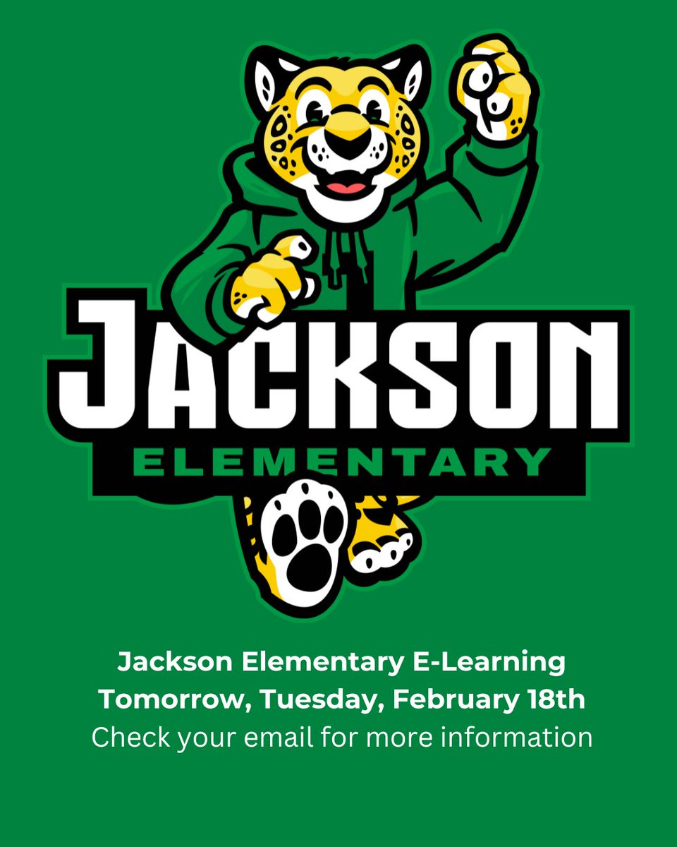 Due to the extreme weather, a water main break near Jackson Elementary has left the school without water. As a result, Jackson Elementary will have an e-learning day tomorrow. Please check your email for more information.
