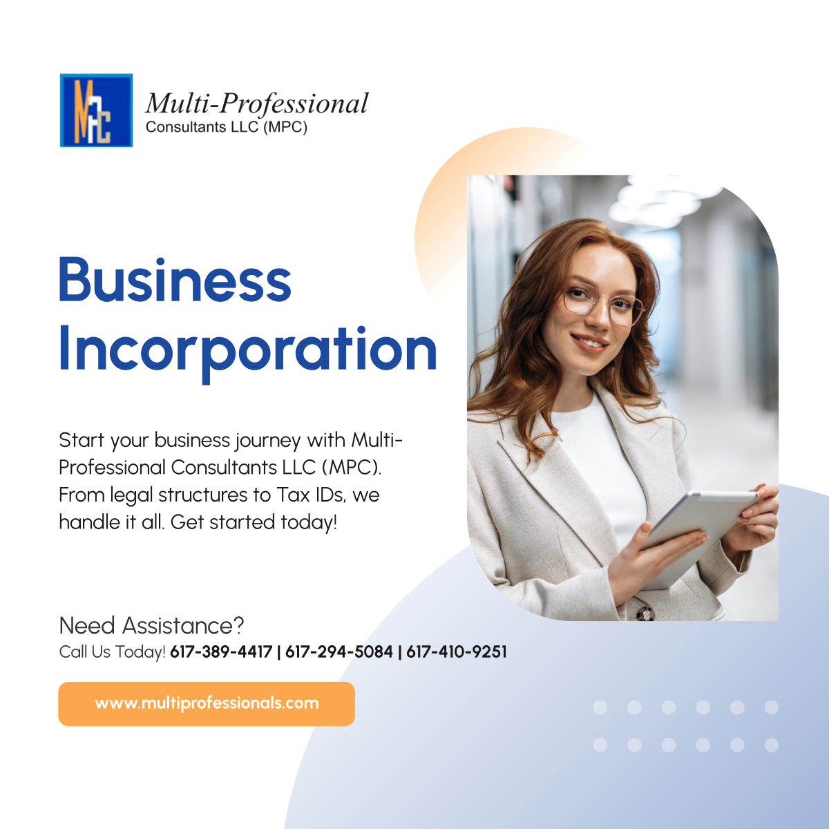 multiproconsllc's tweet photo. Ready to incorporate your business? Multi-Professional Consultants LLC (MPC) makes it simple and seamless. Call us today for expert support! 

#EverettMA #Consultancy #BusinessIncorporation https://t.co/LFjxP502FJ