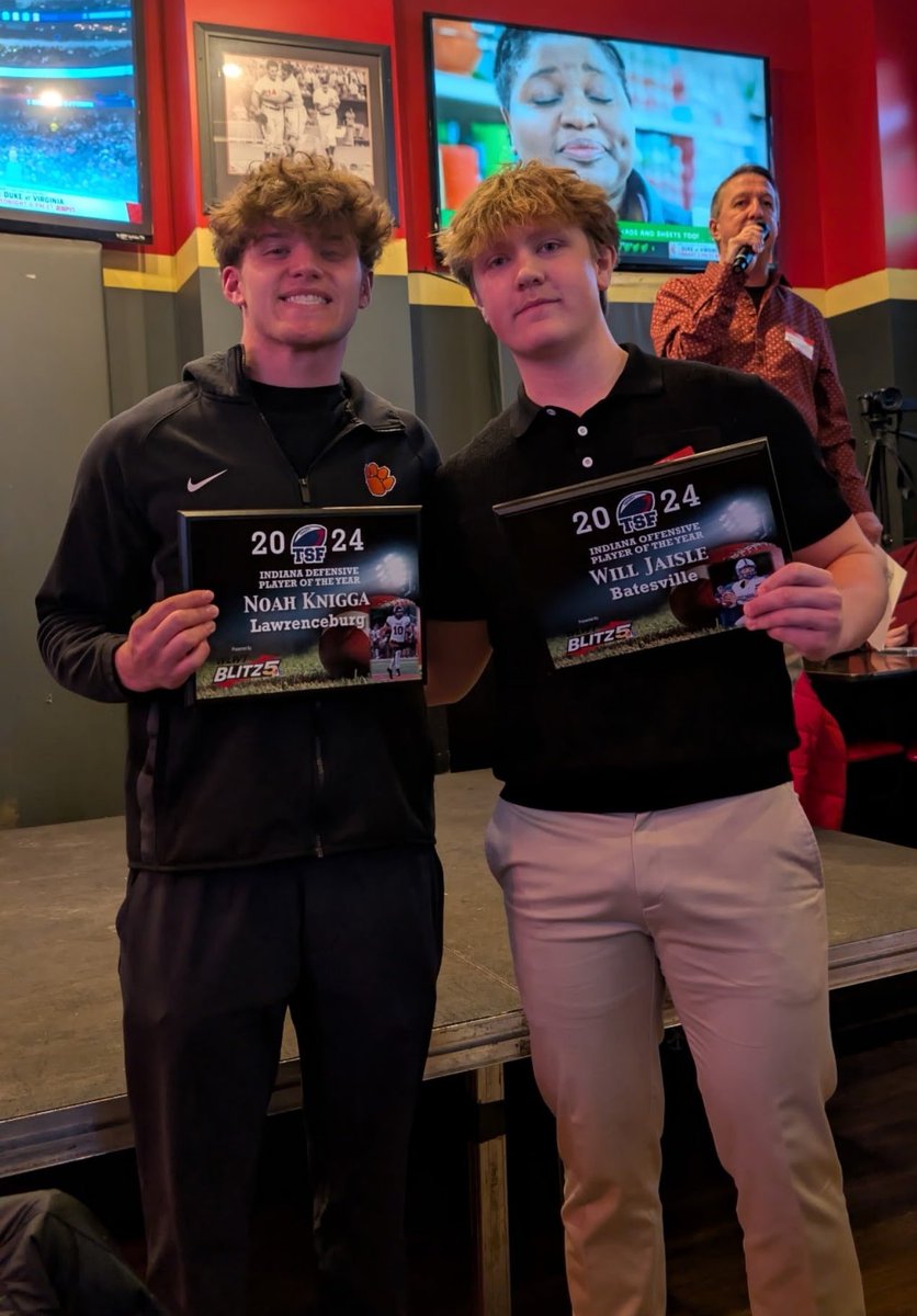 Lawrenceburg Tiger Football (@lburgfootball) on Twitter photo Congratulations to two EIAC players who took home <a href="/tsfootball/">TriStateFootball.com</a> hardware!
<a href="/KniggaNoah/">Noah Knigga</a> Indiana Defensive Player of the Year and Will Jaisle Offensive Player of the Year! Congratulations gentleman, way to represent the EIAC! Congratulations to two EIAC players who took home <a href="/tsfootball/">TriStateFootball.com</a> hardware!
<a href="/KniggaNoah/">Noah Knigga</a> Indiana Defensive Player of the Year and Will Jaisle Offensive Player of the Year! Congratulations gentleman, way to represent the EIAC!