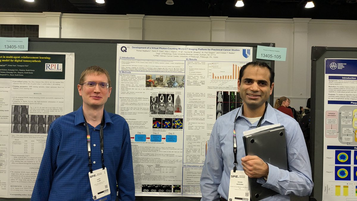 Great research presented at #SPIEMedicalImaging  from our #Duke #QIAL lab! Dr. Darin Clark &amp; Rohan Nadkarni showcase their latest work on #photoncountingCT #Deeplearning #MedicalImaging