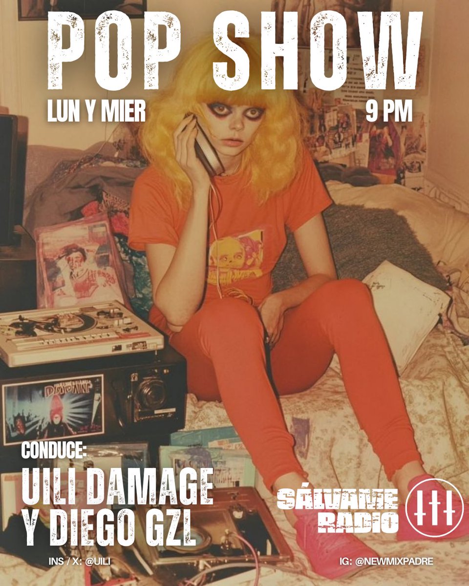 LUNES, 9 PM |  Comunícate con <a href="/uili/">★ uili ★</a> Damage y Diego Gzl @newmixpadre usando #PopShow 

💊 Escúchalo en vivo o en su versión resucitada a la hora que quieras.
salvameradio.com/links