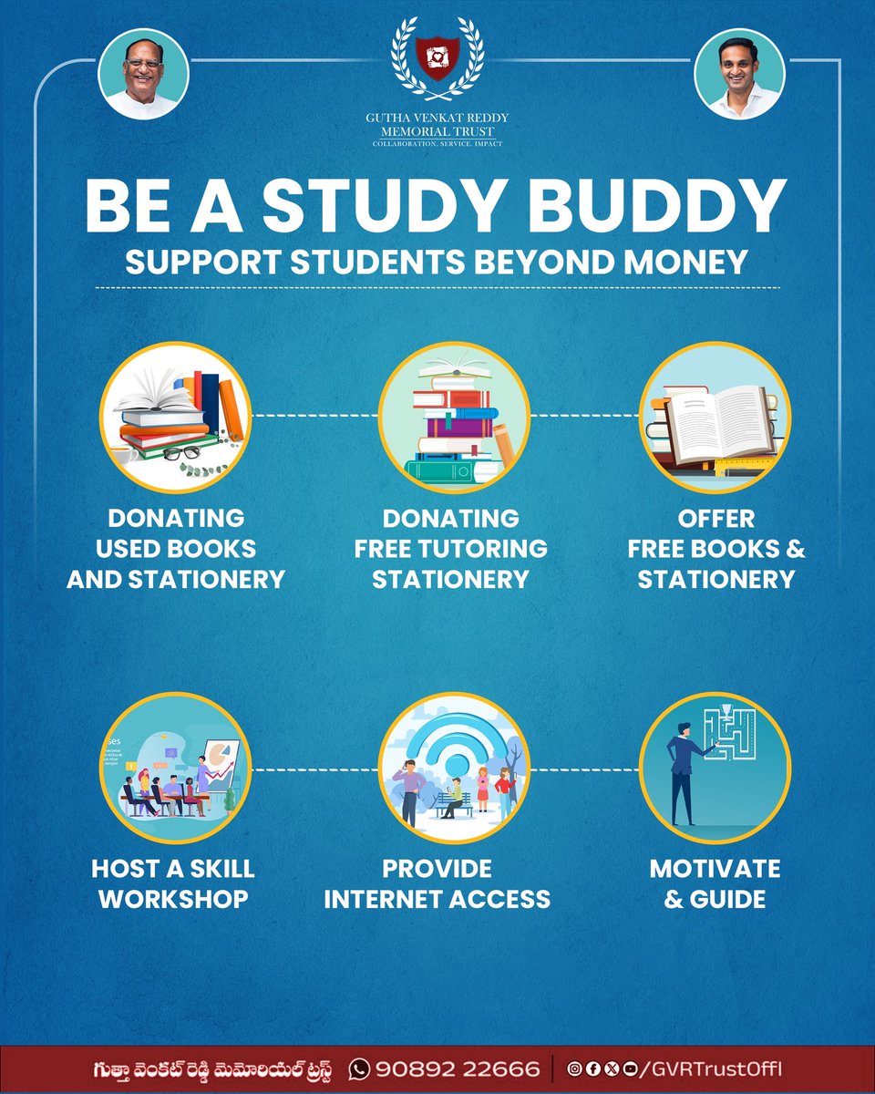 GVRTrustOffl's tweet photo. Be a Study Buddy #Support Students Beyond Money 

#GuthaVenkatReddyMemorialTrust #GVRTrust #GuthaSukenderReddy #GuthaAmithReddy https://t.co/zGzBSCLwKD