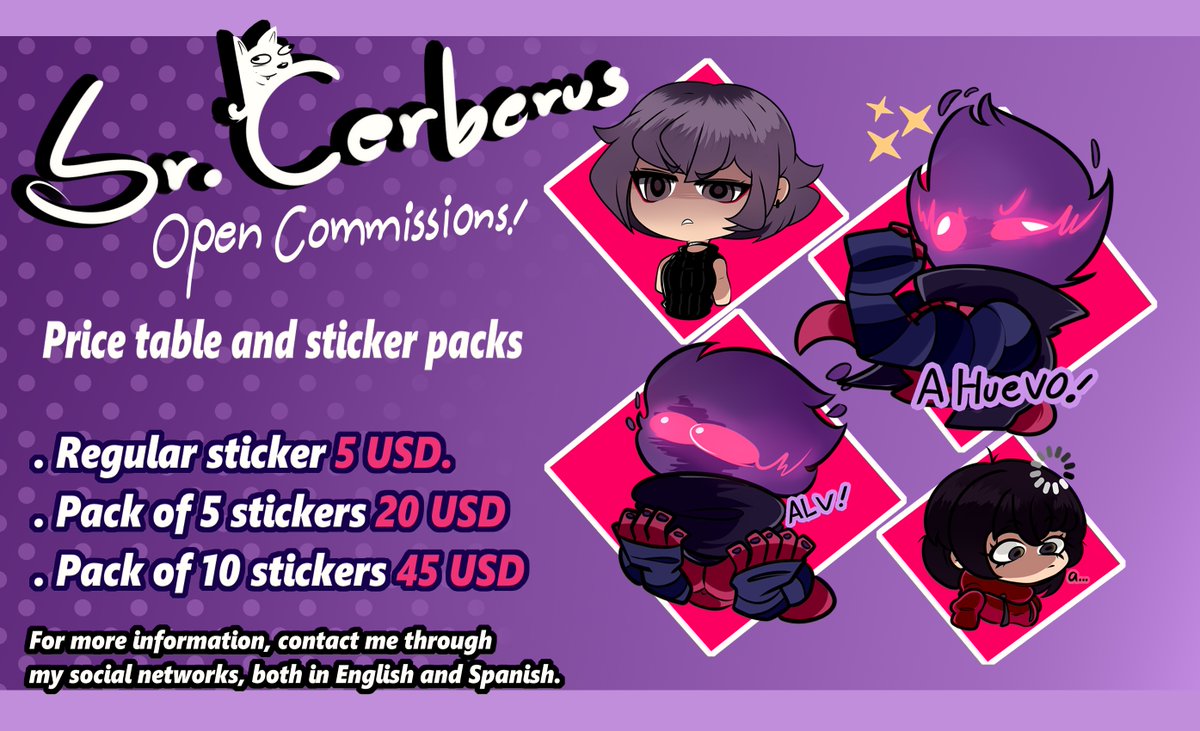 TheDonCerberus's tweet photo. OPEN COMMISSIONS!
Do you want to have a sticker pack? Order your personalized stickers, or a character of your choice! 

Just contact me and tell me how I can help you.
All payments are made through PayPal
#Commissions #opencommissions #commissions #opencommissions https://t.co/GDQ9Bhr4Uq