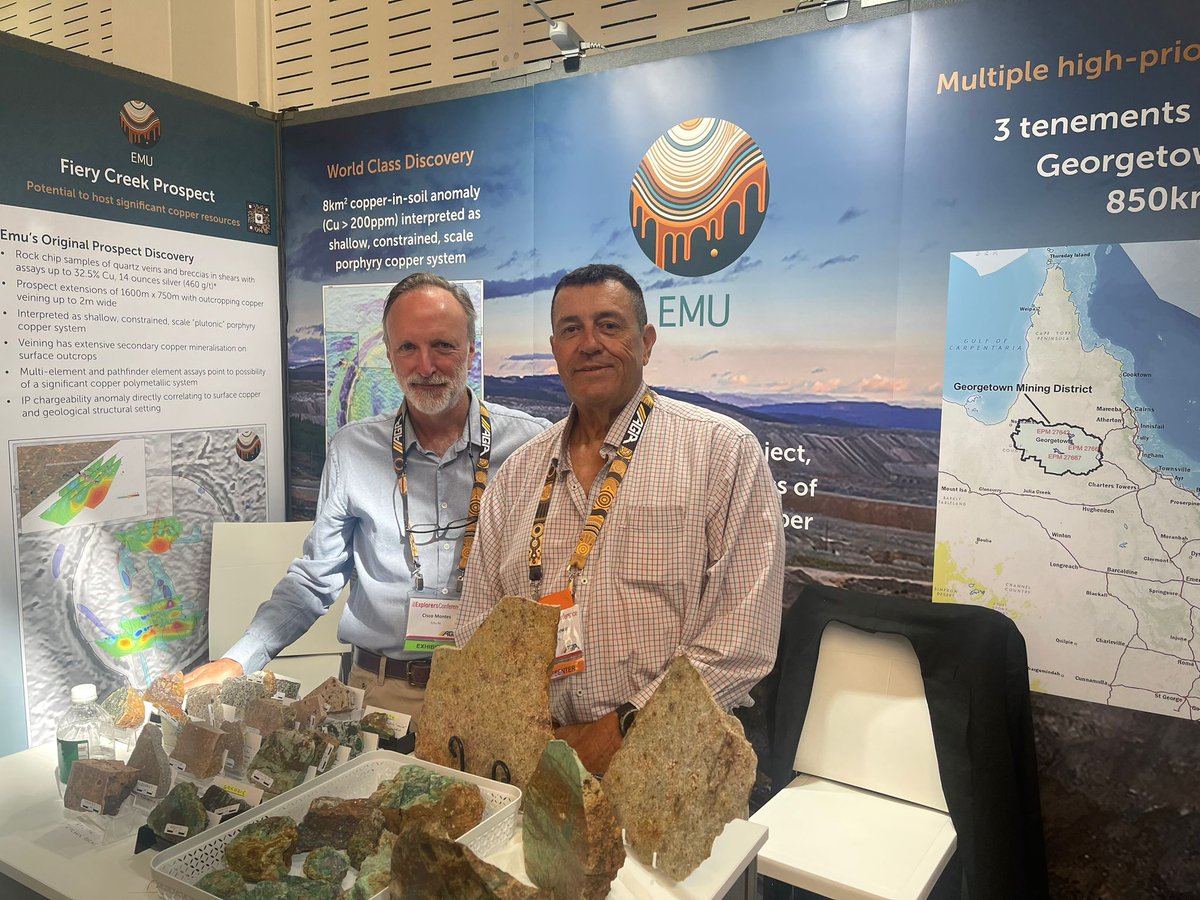 emuasx's tweet photo. With such great looking rocks to show to investors, our booth has been busy as RIU Explorers Conference opened up today. Swing by Booth #88 to chat to CEO Doug Grewar, Consultant Geologist Nigel Maund and Cisco Montes. https://t.co/FRPJUtDBoB