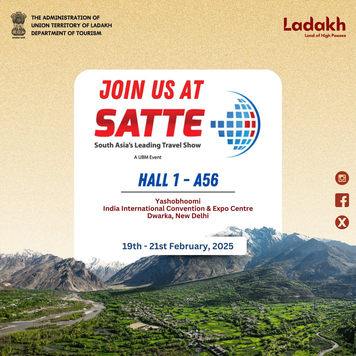 utladakhtourism's tweet image. Don’t miss the opportunity to connect with us at SATTE 2025, South Asia’s most prominent travel trade show, where we’ll showcase our unique products and innovative travel solutions.

#VisitLadakh #SATTE 

@tourismgoi @incredibleindia @PIBTour @SATTE_India