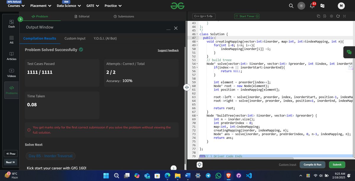 itz_manuv's tweet image. Day 84 of the #GFG160 Challenge is here! Continuing my exciting journey of 160 days dedicated to sharpening problem-solving skills and tackling challenges on GeeksforGeeks💻📷
@geeksforgeeks
gfgcdn.com/tu/TV3 #gfg160 #geekstreak2024 #codinglife