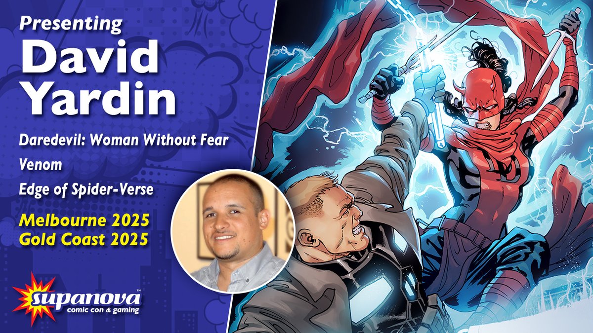 The artist without fear, <a href="/davidyardin/">David Yardin</a>, leaps into #Melbnova and #Goldnova!

David's comic book artistry can be seen in Marvel's Jean Grey, Extraordinary and Uncanny X-Men, Edge of Spider-Verse, and the covers of Venom and Daredevil: Woman Without Fear! supa.fans/DYardin