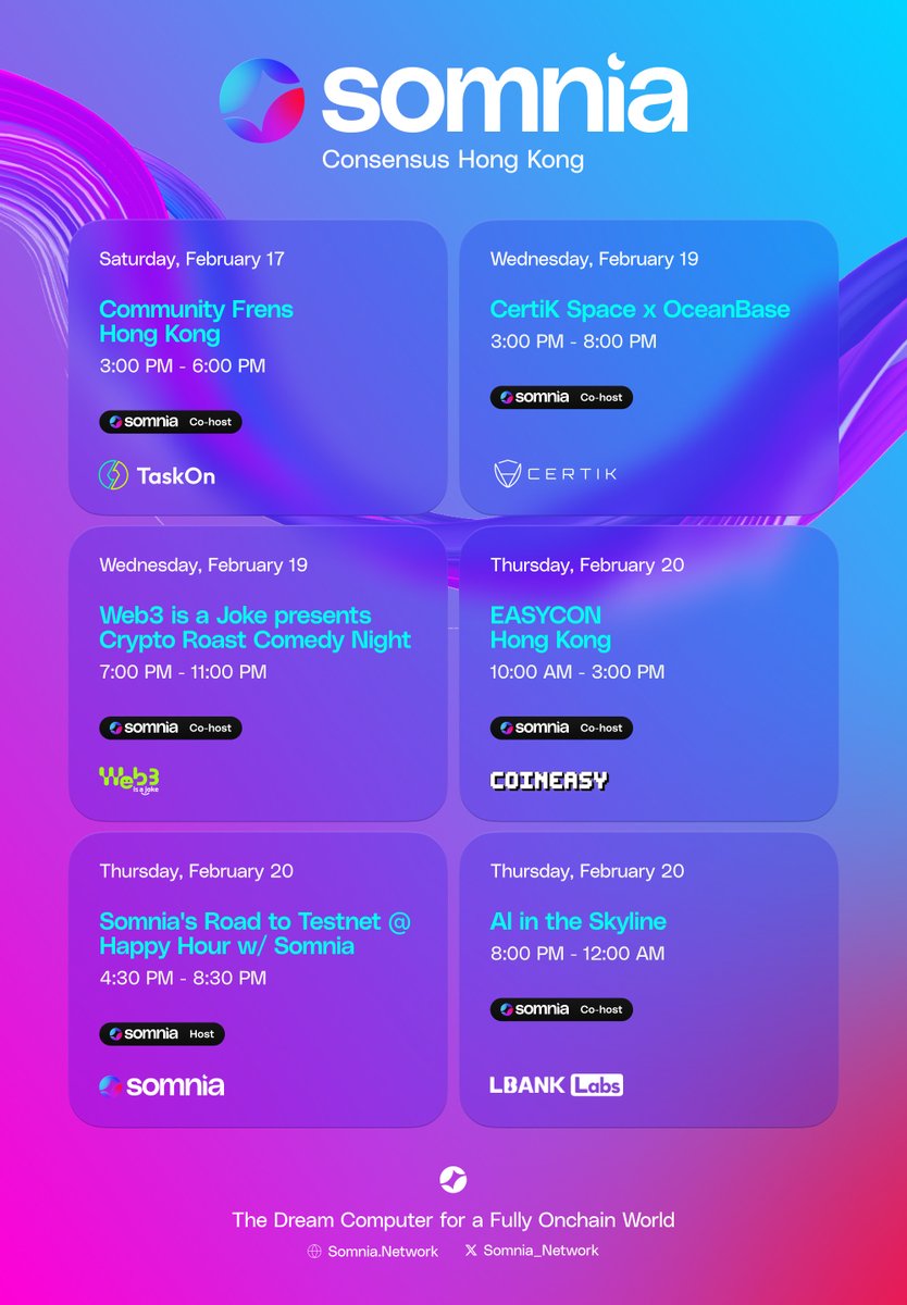 📅 We’re bringing high-speed, fully on-chain innovation to #Consensus2025 in Hong Kong! 🌏

Here’s where you can meet us, talk blockchain, and grab a drink. 🍹👇