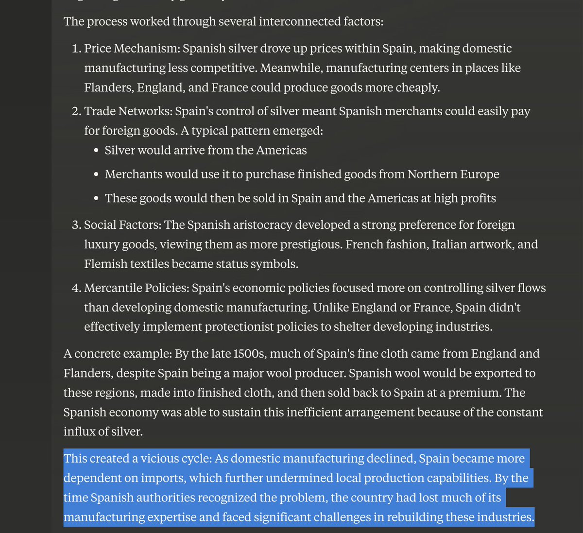 wonweekend's tweet image. A country has the world's reserve currency and starts importing everything, devastating its manufacturing base.  

Spain in the 16th century