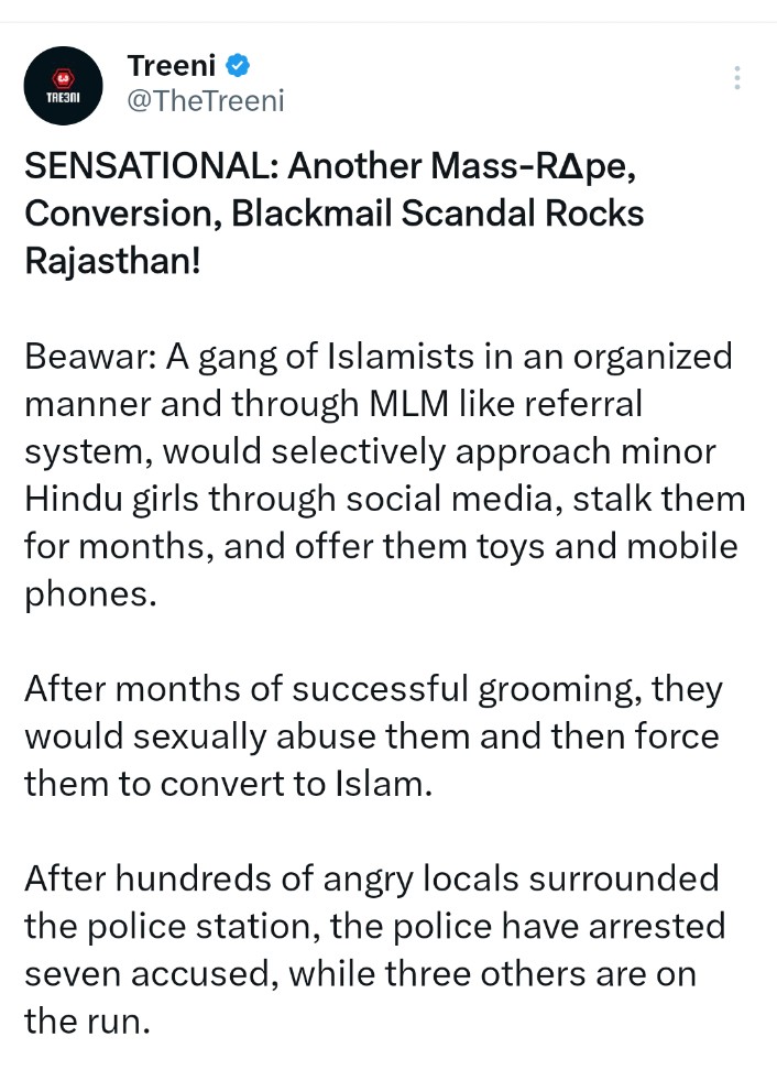 Starboy2079's tweet image. Love Jihad
1. Bareli - Muslim boys trapped 46 Hindu girls in Love Jihad
2. Beawar - Muslim boys trapped hundreds of teen age Hindu girls in Love Jihad
They are hunting Hindu girls like mad dogs and Hindus are still sleeping
Make a central UAPA type law for Love Jihad now