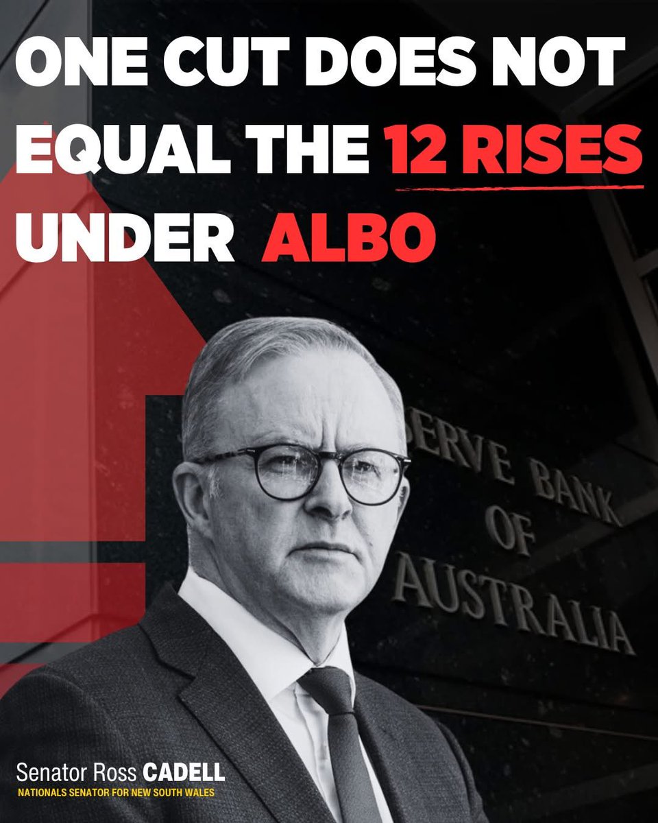 RossCadell's tweet image. The rate cut reduction is a welcome and needed step to help people balance their budgets but let’s face it - one cut does not equal the 12 rises under labor and albo.
It doesn’t even go close to covering the increased costs of gas, groceries and everything else under labor
We…
