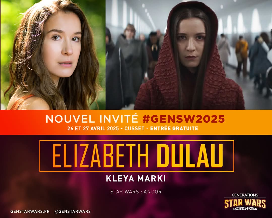 Galaxie Star Wars - #GalaxieSW (@galaxiestarwars) on Twitter photo Les Héritiers de la Force ont le plaisir de vous annoncer la venue d'ELIZABETH DULAU, qui incarne KLEYA MARKI, l'assistante de Luthen Rael, dans les 2 saisons de Star Wars Andor
Elizabeth sera présente tout le weekend de <a href="/GenStarWars/">Gen Star Wars</a> <a href="/VilledeCusset/">VilledeCusset</a>
#StarWars #GenSW2025 #GalaxieSW Les Héritiers de la Force ont le plaisir de vous annoncer la venue d'ELIZABETH DULAU, qui incarne KLEYA MARKI, l'assistante de Luthen Rael, dans les 2 saisons de Star Wars Andor
Elizabeth sera présente tout le weekend de <a href="/GenStarWars/">Gen Star Wars</a> <a href="/VilledeCusset/">VilledeCusset</a>
#StarWars #GenSW2025 #GalaxieSW