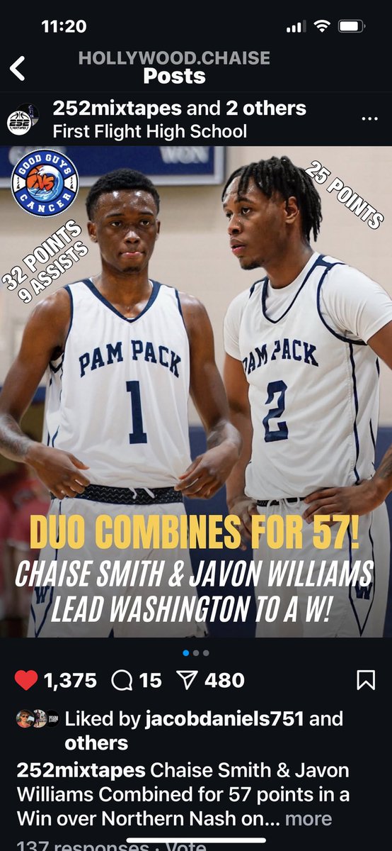 It is very rare to have 2 players on the same roster with 1500 career points. <a href="/jaygodummy_23/">Ja’Von williams</a> and <a href="/hollywoodchaise/">Chaise Smith</a>  I am so proud of you both. Go Pack
