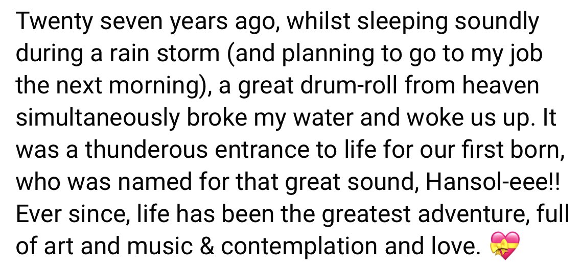 멜로디 여사님께서 버논이 생일 기념으루 남겨놓으신 글이 너무 따스해서 가져왔어용 🥹🖤 한솔이 💝💝

 “27년전, 한밤중에 비가 내리는 폭풍 속에서 깊이 잠들어 있던 중이었어요.(다음 날 출근할 계획도 하고 있었죠.) 그런데 갑자기 하늘에서 울리는 장엄한 북소리가 동시에 제 양수를 터뜨렸고,