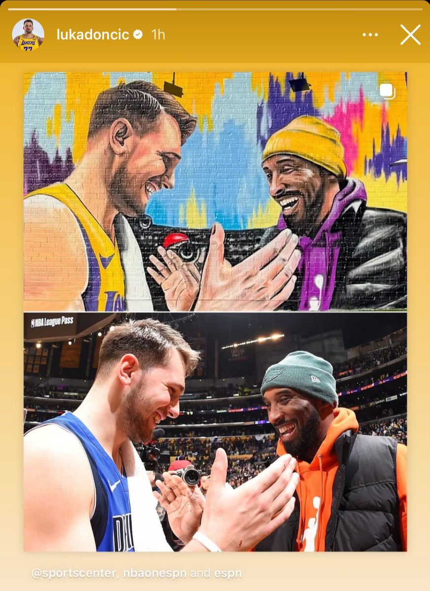 LakeShowYo's tweet photo. Luka likes the new mural 💜💛 https://t.co/rytxx50umm