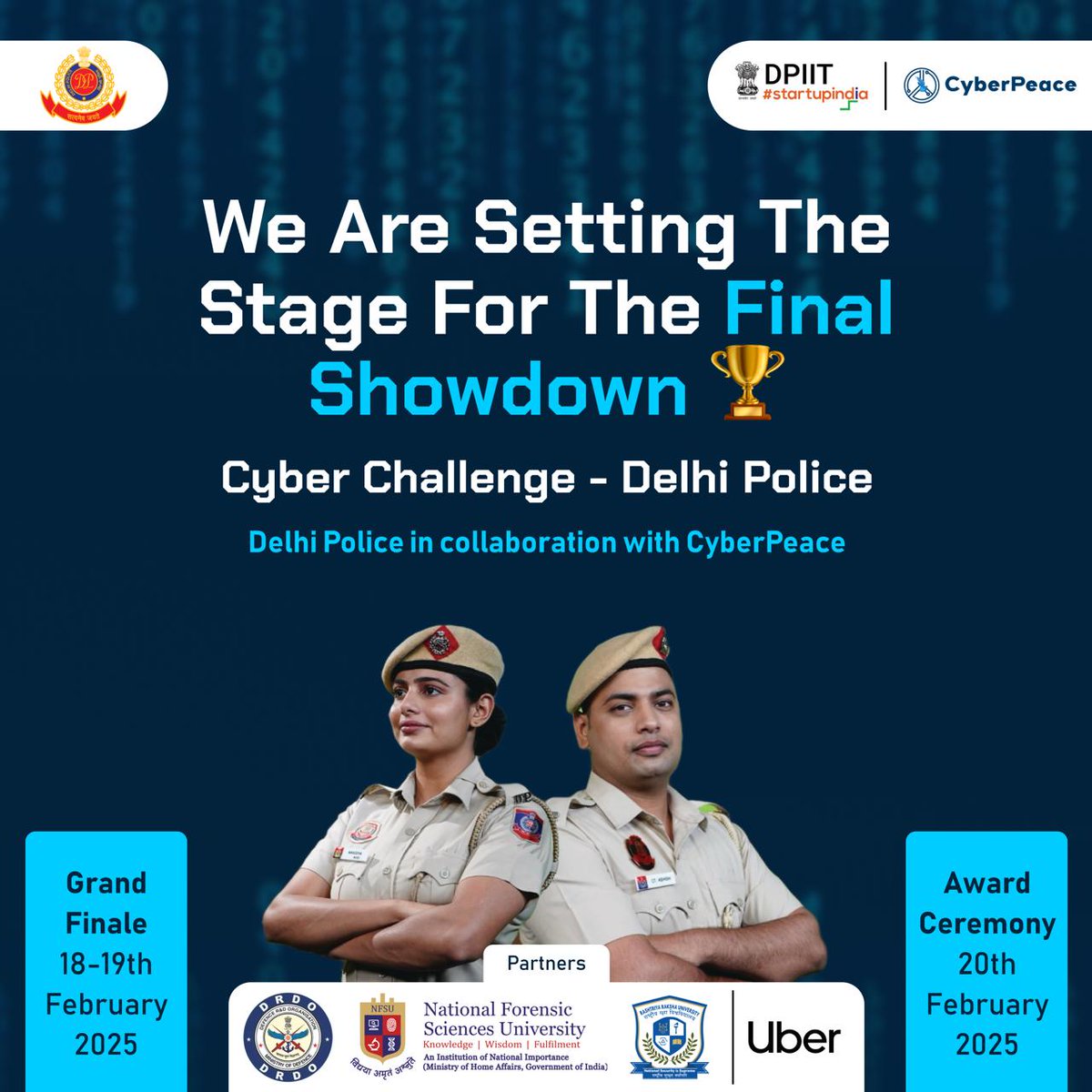 Delhi Police (@delhipolice) on Twitter photo Get ready for the grand finale of the Cyber Challenge - Delhi Police, in collaboration with CyberPeace! Join us for an electrifying showdown and award ceremony. Don’t miss it!
<a href="/icyberchallenge/">Global CyberPeace Challenge</a>
<a href="/startupindia/">Startup India</a>
<a href="/cyberpeacengo/">CyberPeace Foundation</a>
#CyberPeace☮️ #CyberChallenge #DigitalAwareness Get ready for the grand finale of the Cyber Challenge - Delhi Police, in collaboration with CyberPeace! Join us for an electrifying showdown and award ceremony. Don’t miss it!
<a href="/icyberchallenge/">Global CyberPeace Challenge</a>
<a href="/startupindia/">Startup India</a>
<a href="/cyberpeacengo/">CyberPeace Foundation</a>
#CyberPeace☮️ #CyberChallenge #DigitalAwareness