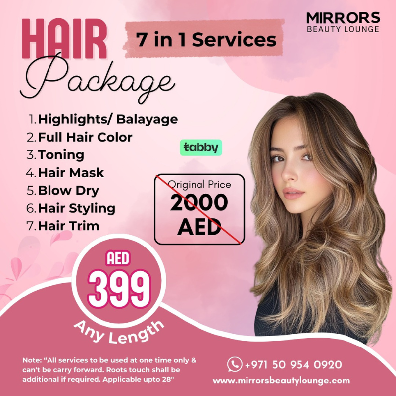 LoungeMirrors's tweet photo. Transform your hair with 7 premium services at Mirrors Beauty Lounge for just 399 AED! ✨
This includes highlights, full color, toning, blow drying, and more. The original price is 2000 AED. It is available for any length! Book now and pay later with Tabby. https://t.co/vUXHyUUSuo