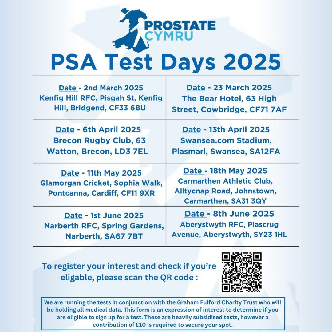 Gentlemen of the 50+ age - have a look and book it up😉
#prostatecymru #prostate #lookafteryourhealth #ProstateCancer #ProstateCymru #catchitquickly