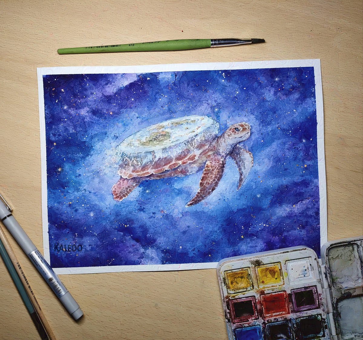 kaledo69's tweet image. Great A&apos;Tuin. If you squint you will see some elephants. They are there, I swear

#discworld #watercolor #art