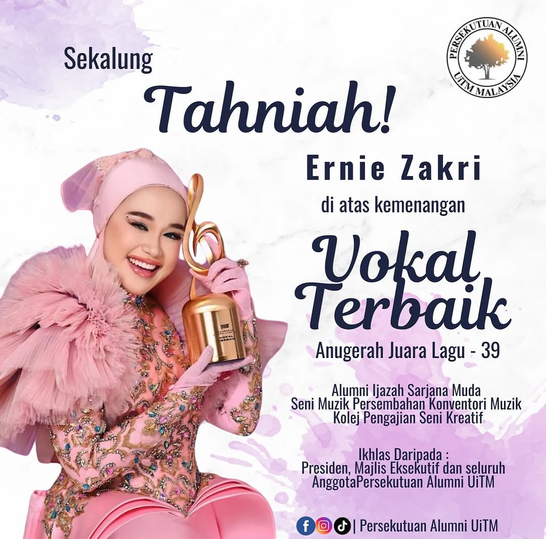 Persekutuan Alumni UITM turut berkongsi ucapan tahniah untuk kemenangan Ernie Zakri di AJL39 ✨

#ErnieZakri #MenduniaEZ