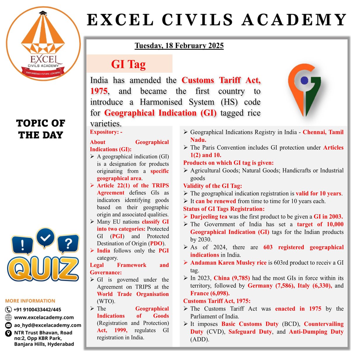 Topic of the day
#GItag #upscprelims2025 #UPSC #ExcelCivilsAcademy #upsccurrentaffairs