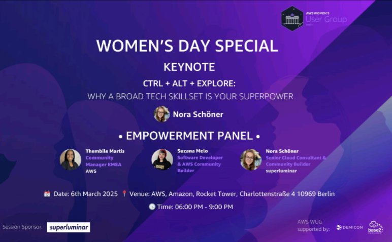 No words can describe how happy I am to join those inspiring women at the #AWS Women's User Group Berlin on March 6! ❤️☁️🚀😍🔥
#womenintech #iwd #awsusergroups #awscommunitybuider