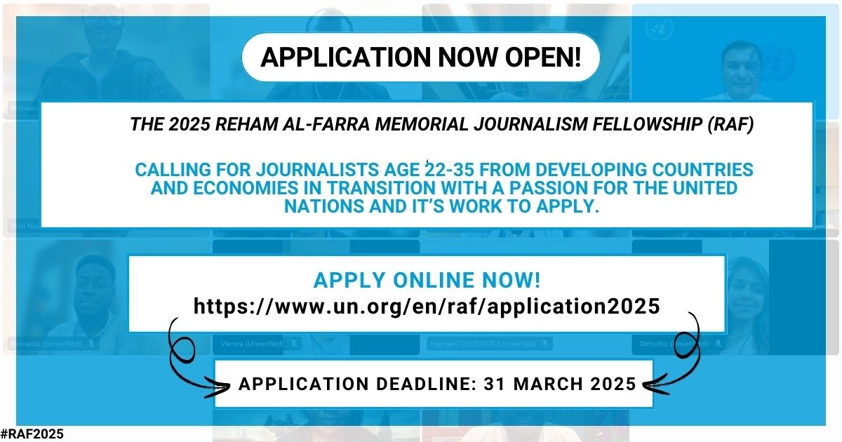 United Nations Nigeria (@un_nigeria) on Twitter photo This is a unique opportunity to report from #UNHQ #UNGA, which will take place for 3 to 4 weeks, around the time of the 80th session of United Nations General Assembly.
<a href="/unraf/">UN RAF Journalists #ReportWithRAF</a> This is a unique opportunity to report from #UNHQ #UNGA, which will take place for 3 to 4 weeks, around the time of the 80th session of United Nations General Assembly.
<a href="/unraf/">UN RAF Journalists #ReportWithRAF</a>