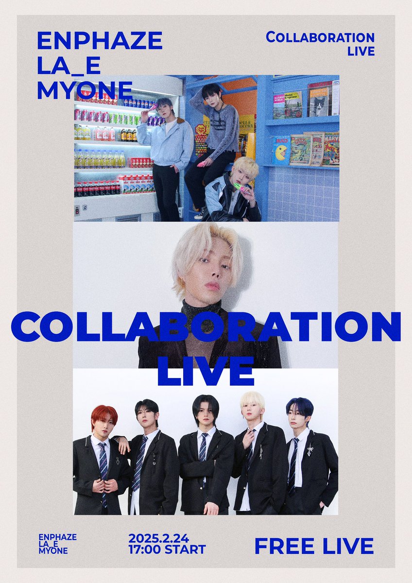 RE_LIVE_HALL_jp's tweet photo. [📢] #COLLABORATIONLIVE

『ENPHAZE &amp; LA_E &amp; MY ONEコラボライブ』が開催決定❗️

2月24日(月祝) 17:00~ 90分ライブ✨

⭐️無料ライブ⭐️
🎶どなた様でも入場可能🎶

初のコラボライブ😘
スペシャルステージもたくさん準備してますので、是非会いに来てください🙌🏻

#ENPHAZE #LA_E #MYONE https://t.co/99TFL5t9xy