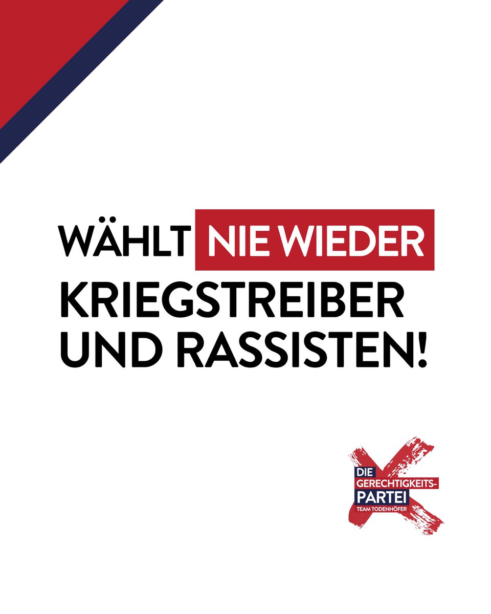 J_Todenhoefer's tweet photo. Mit zwei Dingen haben die Nazis Deutschland in den Abgrund gerissen: mit Krieg und Fremdenfeindlichkeit. Weidel, Merz, Scholz, Habeck und Lindner gehen denselben Weg. Nur dass sie, statt selbst Krieg zu führen, der Ukraine und Israel Waffen zum Töten liefern. Und dass sie statt "Juden raus" „Muslime raus“ brüllen.

Jagt sie am nächsten Sonntag zum Teufel. Kriegstreiber und Rassisten sind seine Lieblngskumpels.

Die einzige deutsche Partei, die sich Krieg und Rassismus konsequent entgegenstemmt, ist die 
"Gerechtigkeitspartei - Team Todenhöfer." Setzt ein Zeichen, gebt Kriegstreibern und Rassisten nie mehr eine Chance. Vertraut uns!
