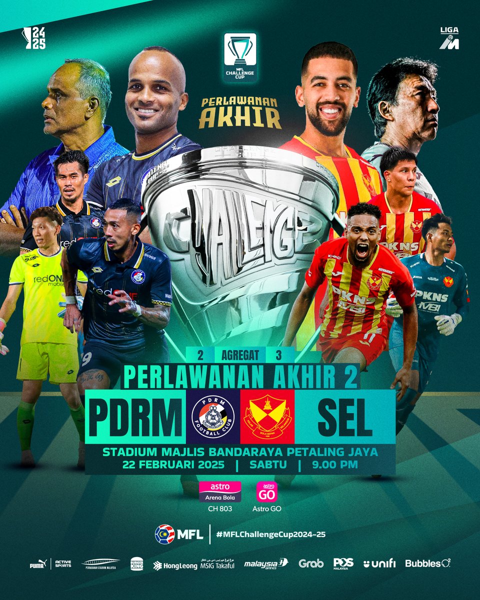 MFL_MY's tweet image. 🏆 PERLAWANAN AKHIR 2 MFL CHALLENGE CUP 2024-2025 🏆

PDRM FC akan bertemu Selangor FC di Perlawanan Akhir 2 MFL Challenge Cup pada Sabtu, 22 Februari, jam 9 malam di Stadium MBPJ.

Siapakah akan membawa pulang trofi 🏆MFL Challenge Cup 2024-25 nanti?

#MFLChallengeCup2024-25