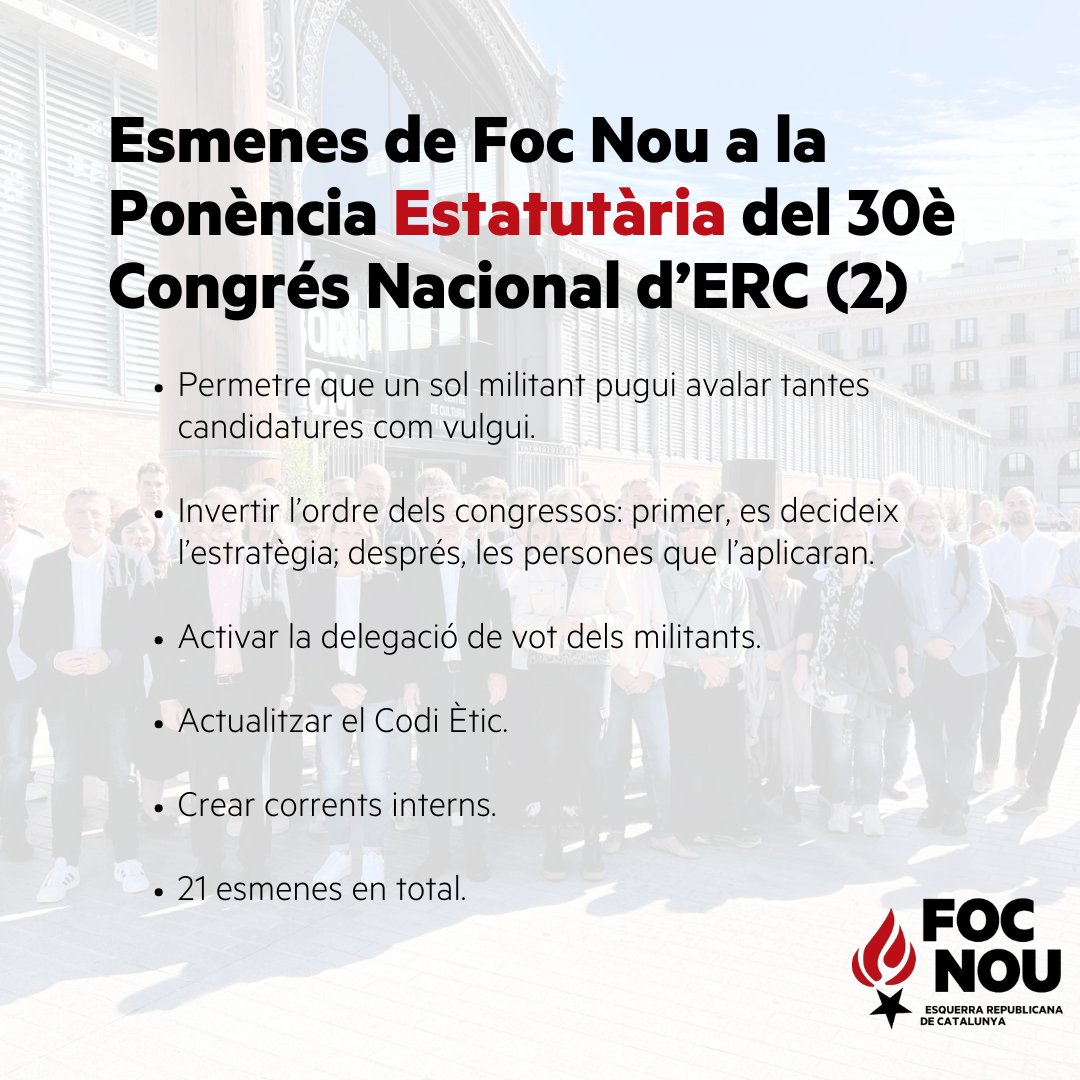 🔥 21 esmenes a la Ponència Estatutària. Hi destaca establir-hi que presidència i secretaria general no puguin accedir a càrrecs públics; limitar càrrecs (dos) i mandats (12 anys), i aprovar al Consell Nacional i fer saber als militants la retribució dels càrrecs orgànics

🧵 2/3