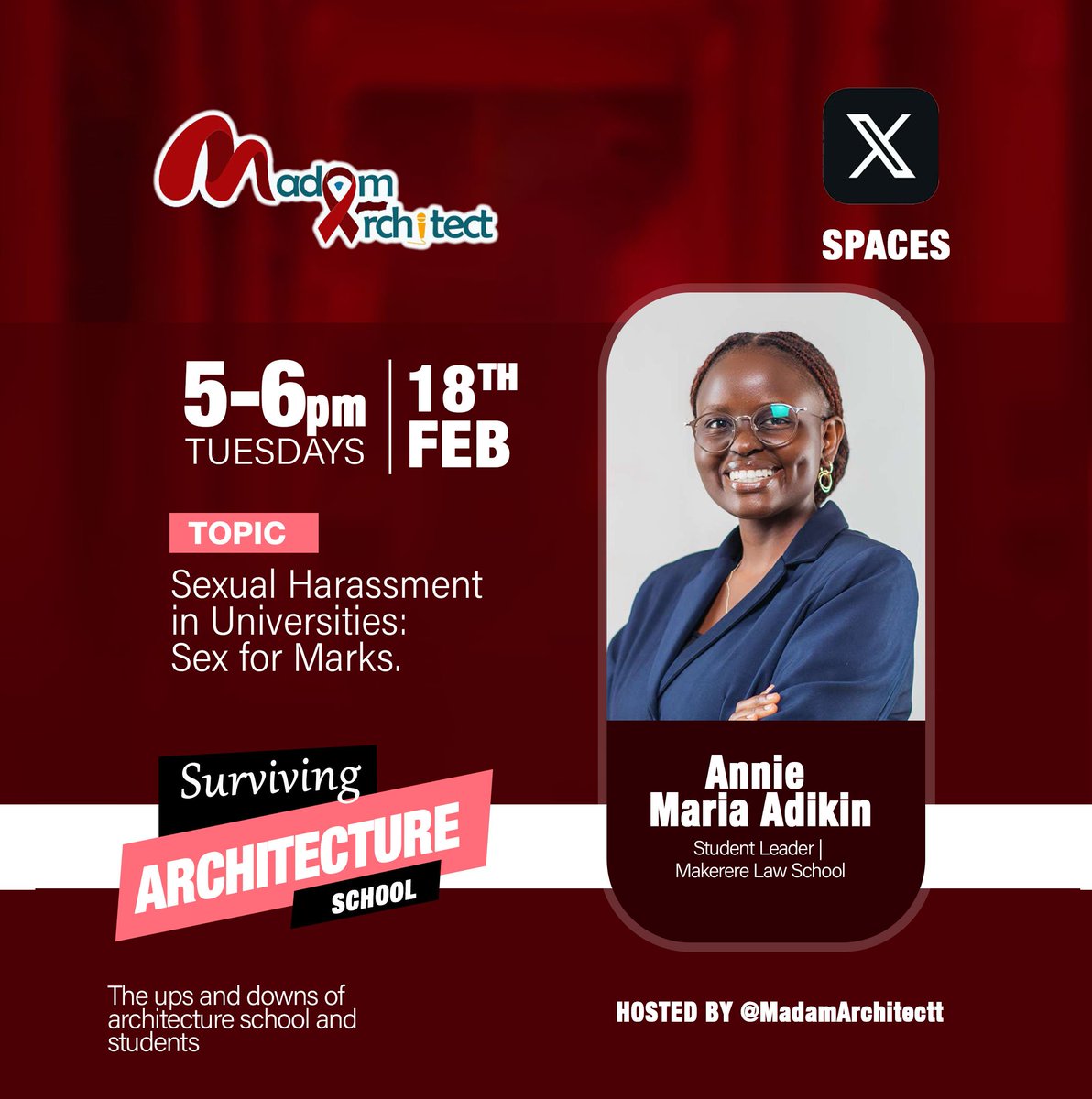 Ms. Annie Adikin is the President of the <a href="/MakLawPresident/">Makerere Law Society | President</a>.

She is the first person in 24 years to hold this position.

Last semester, she started a campaign against sexual harassment at the School of Law, Makerere University.

This was after many cases of sexual harassment were