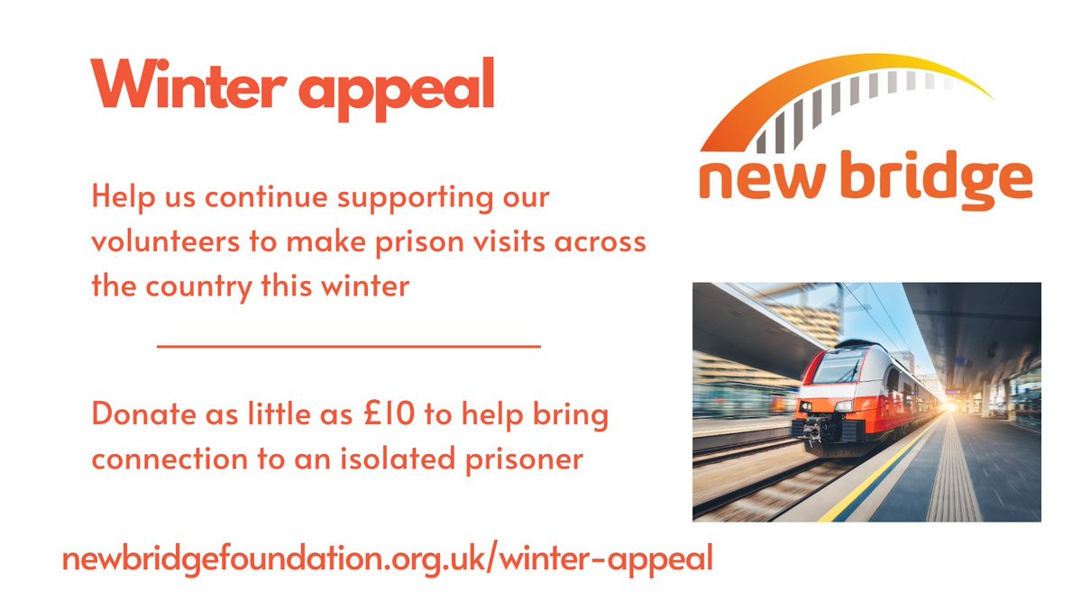 Today we launch our winter appeal, asking for your help to #KeepPrisonersConnected. A donation of as little as £10 funds part of a #volunteer's visit to an isolated person in #prison, bringing vital connection and hope.
Find out more &amp; donate: newbridgefoundation.org.uk/news/help-us-s…
#charity