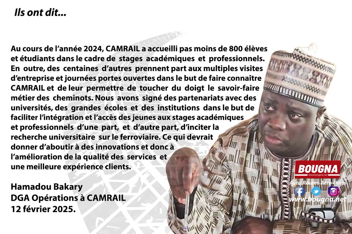 En sept ans, #Camrail a investi plus de 400 millions de FCFA pour l'insertion socioprofessionnelle des jeunes. Hamadou Bakary parle du rôle que joue la filiale de Africa Global Logistics (#AGL) dans la formation des jeunes.