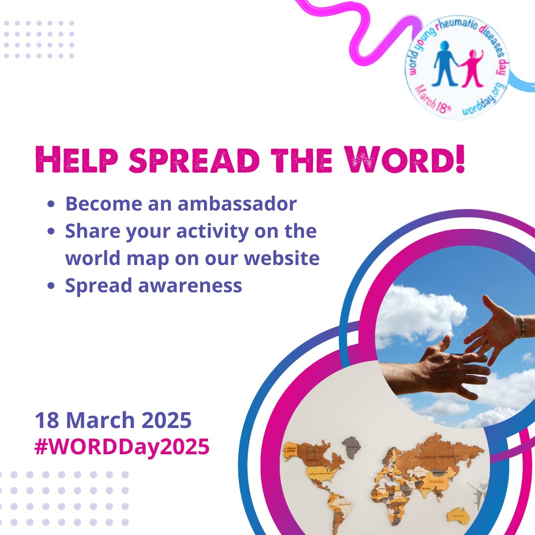 Paediatric rheumatic diseases are often overlooked by healthcare providers due to their rarity, leading to delayed diagnosis and treatment.
Help spread the message that children can have rheumatic diseases too. 🌍
🔗 Find out how to help: wordday.org

#WORDDay2025