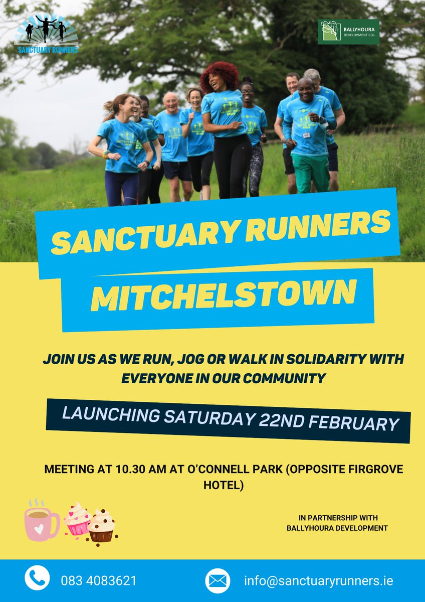 Sanctuary Runners Ireland (@sanctuaryrunner) on Twitter photo 🟡We're launching in Mitchelstown!
🔵Join us this Saturday, 22nd February 10.30am O'Connell Park to run, jog or walk together in friendship and solidarity with everyone in our community.
<a href="/Corkcoco/">Cork County Council</a> <a href="/BallyhouraDev/">Ballyhoura Development CLG</a> <a href="/MitchelstownCU/">Mitchelstown CU</a> <a href="/GaaMitchelstown/">Mitchelstown Gaa</a> <a href="/CorkSports/">Cork Sports Partnership</a> <a href="/MDMA_9/">Michael D Macauley 🍉</a> 🟡We're launching in Mitchelstown!
🔵Join us this Saturday, 22nd February 10.30am O'Connell Park to run, jog or walk together in friendship and solidarity with everyone in our community.
<a href="/Corkcoco/">Cork County Council</a> <a href="/BallyhouraDev/">Ballyhoura Development CLG</a> <a href="/MitchelstownCU/">Mitchelstown CU</a> <a href="/GaaMitchelstown/">Mitchelstown Gaa</a> <a href="/CorkSports/">Cork Sports Partnership</a> <a href="/MDMA_9/">Michael D Macauley 🍉</a>